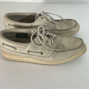 Timberland Men’s Light Beige/Tan Leather Vintage Boat Shoe Size 8.5